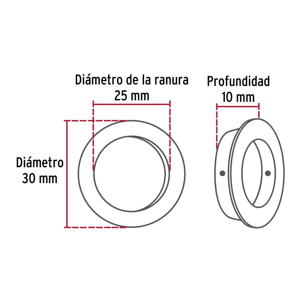 Jaladera de embutir circular No. 2 acabado latón brillante