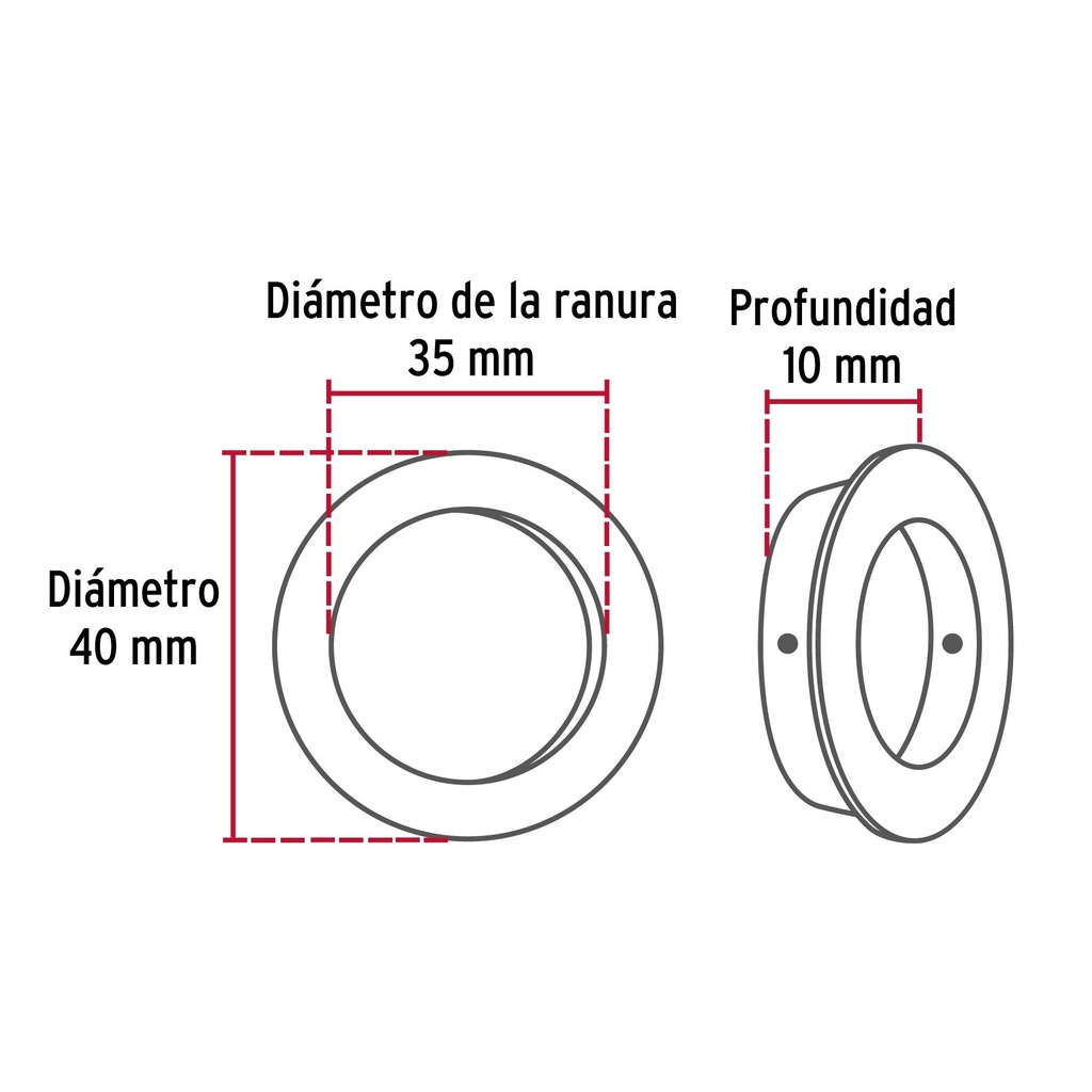 Jaladera de embutir circular No. 3 acabado cromo mate