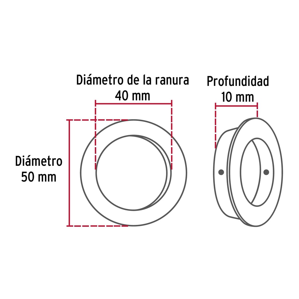 Jaladera de embutir circular No. 4 acabado cromo mate