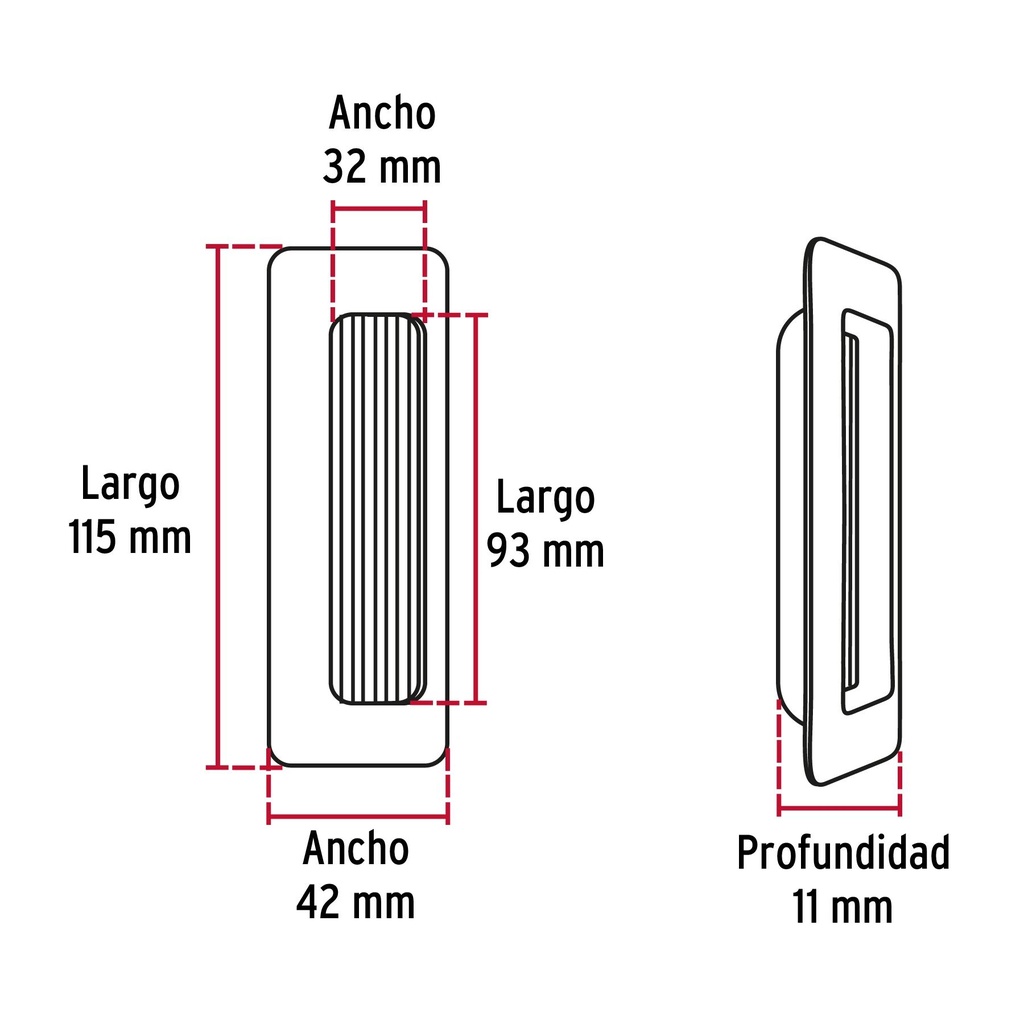 Jaladera de embutir cuadrada acabado latón brillante, Hermex