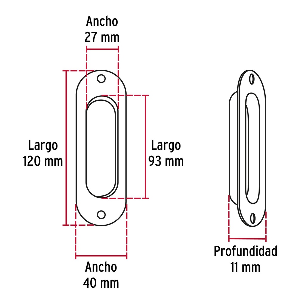 Jaladera de embutir ovalada acabado cromo mate, Hermex