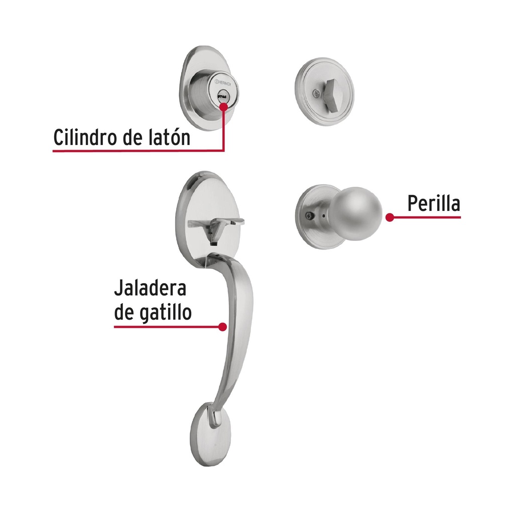 Jaladera, perilla y cerrojo llave-mariposa, cromo mate