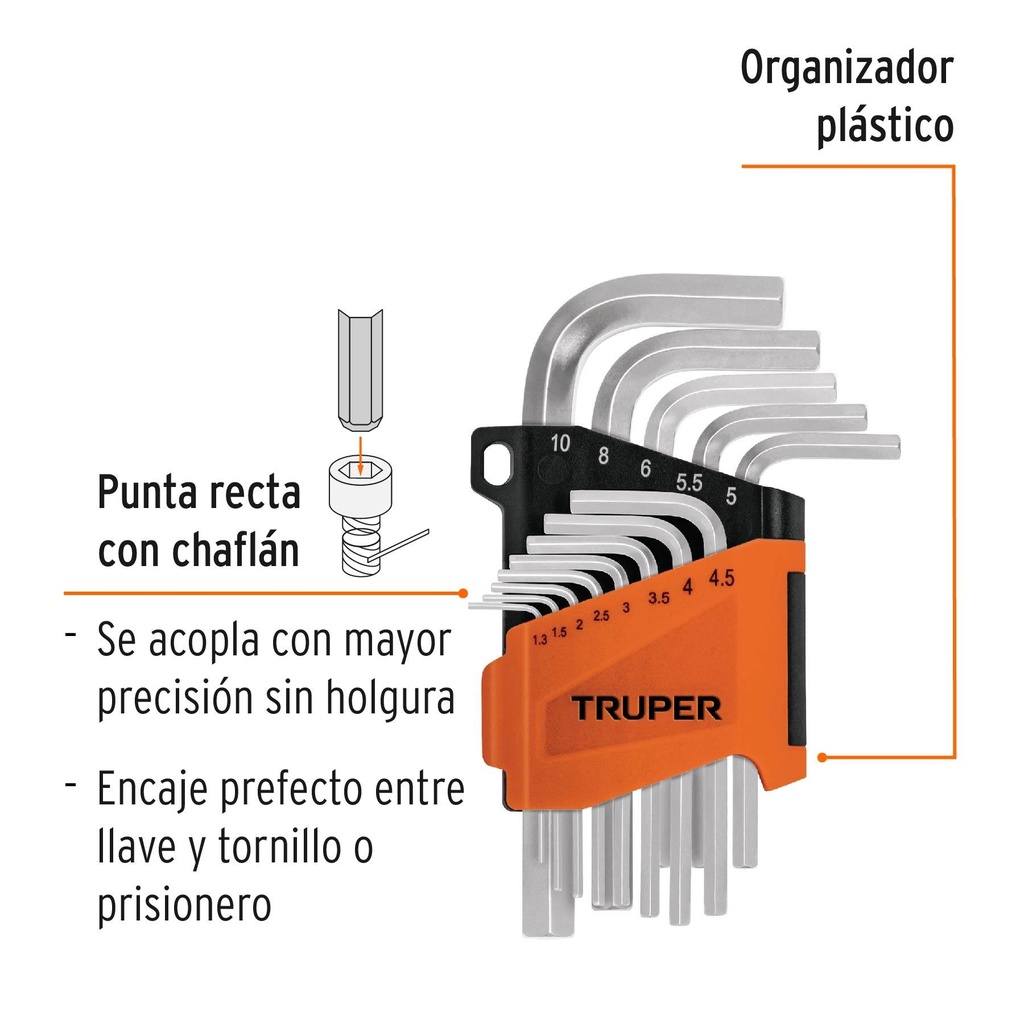 Juego 13 llaves allen mm punta hexagonal con organizador