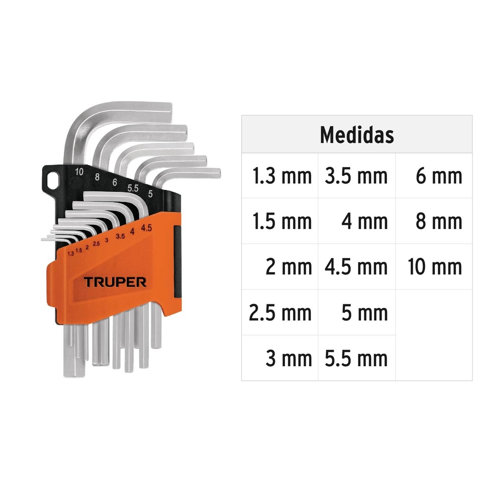 Juego 13 llaves allen mm punta hexagonal con organizador