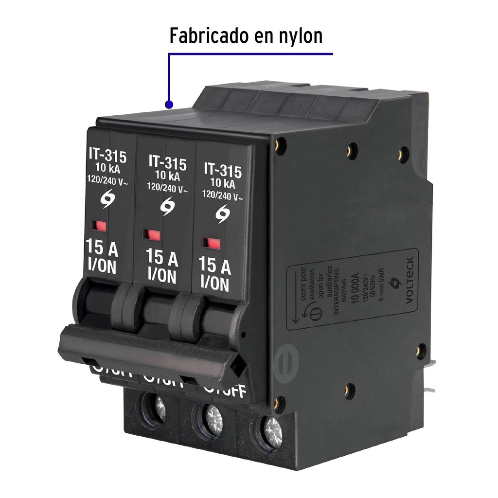 Interruptor termomagnético 3 polos 15 A, Volteck