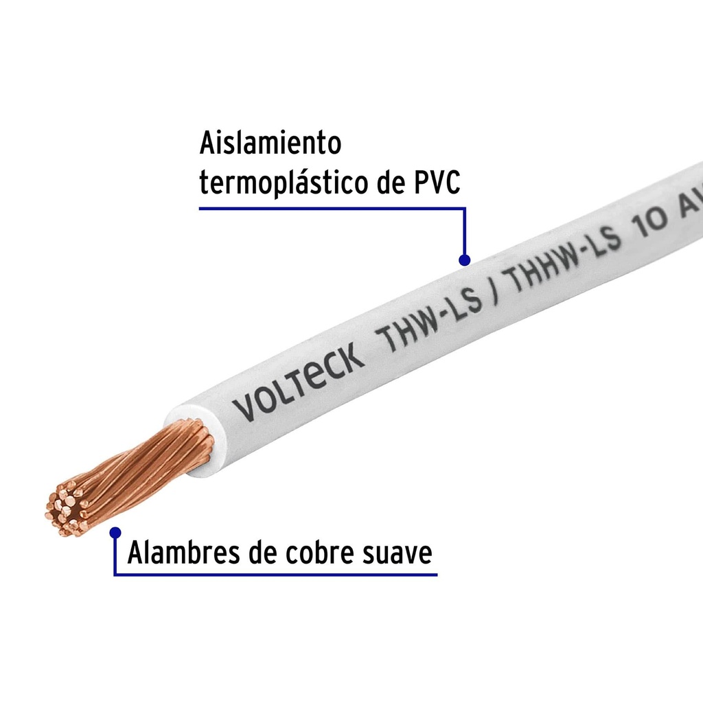 Carrete con 10 m de cable THHW-LS 10 AWG blanco, Volteck