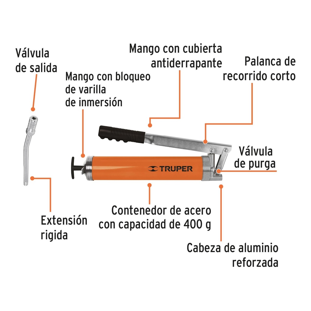 Inyectora de grasa 14 oz, 6000 PSI con grip antiderrapante