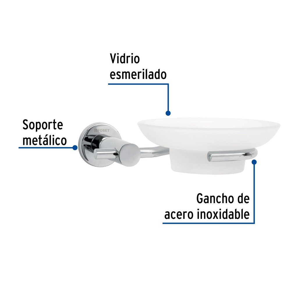 Jabonera metálica cromo con plato de vidrio, Foset Element