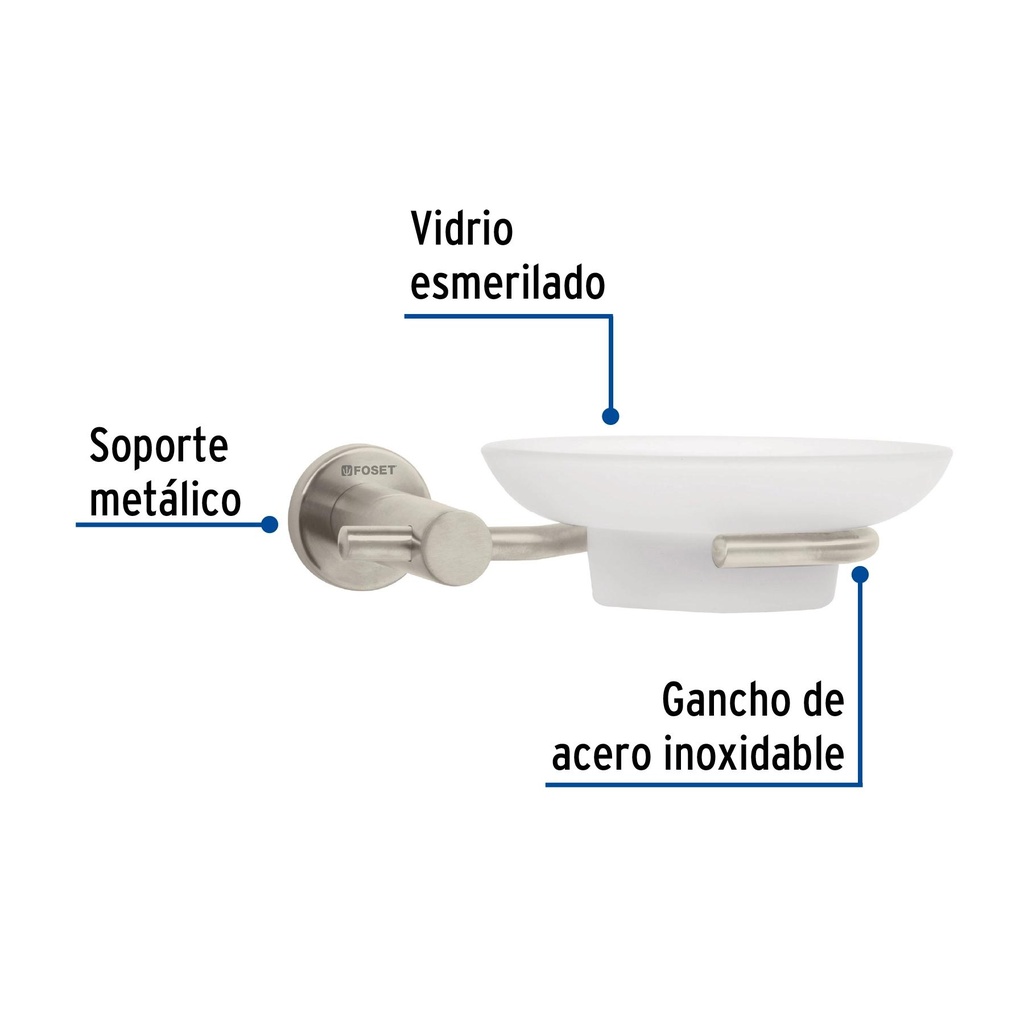 Jabonera metálica satín con plato de vidrio, Foset Element