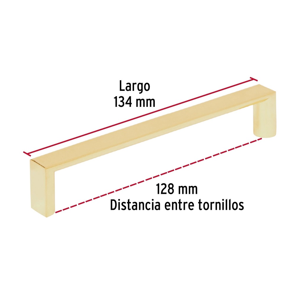 Jaladera 128mm estilo 'Andamio' acabado latón brillante