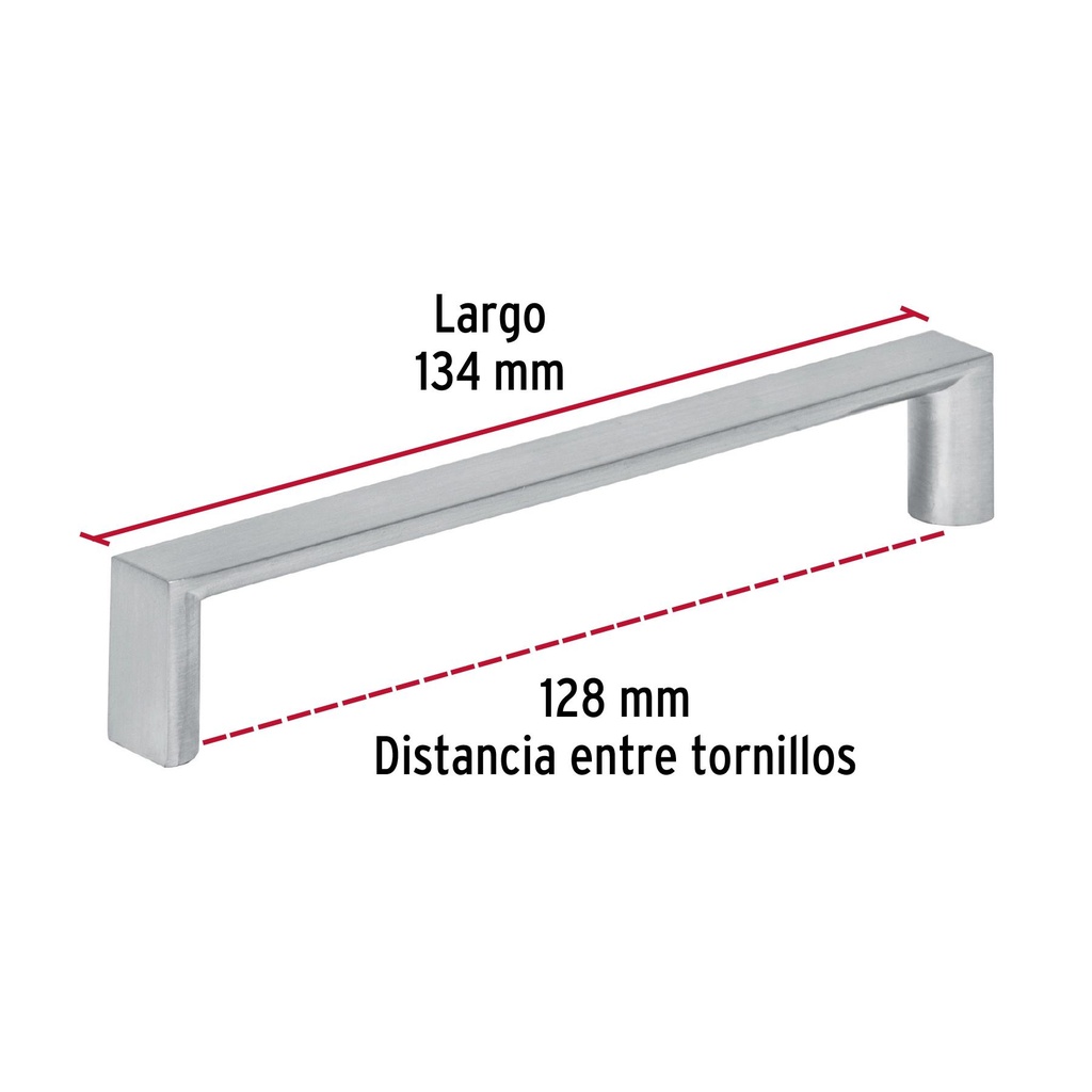 Jaladera de 128mm estilo 'Andamio' acabado níquel satinado