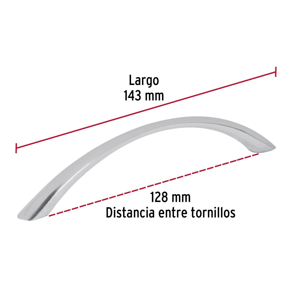 Jaladera de 128mm estilo 'Arco' acabado níquel satinado