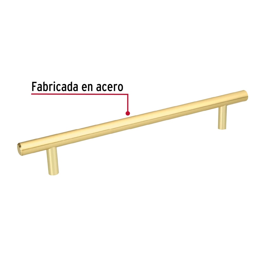 Jaladera de 192mm estilo 'Cilindro' acabado latón brillante