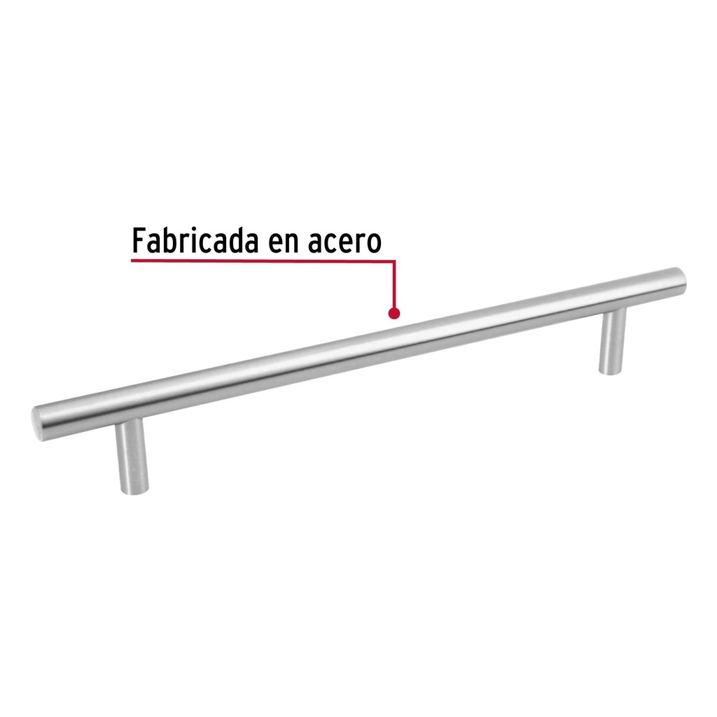 Jaladera de 192mm estilo 'Cilindro' acabado níquel satinado