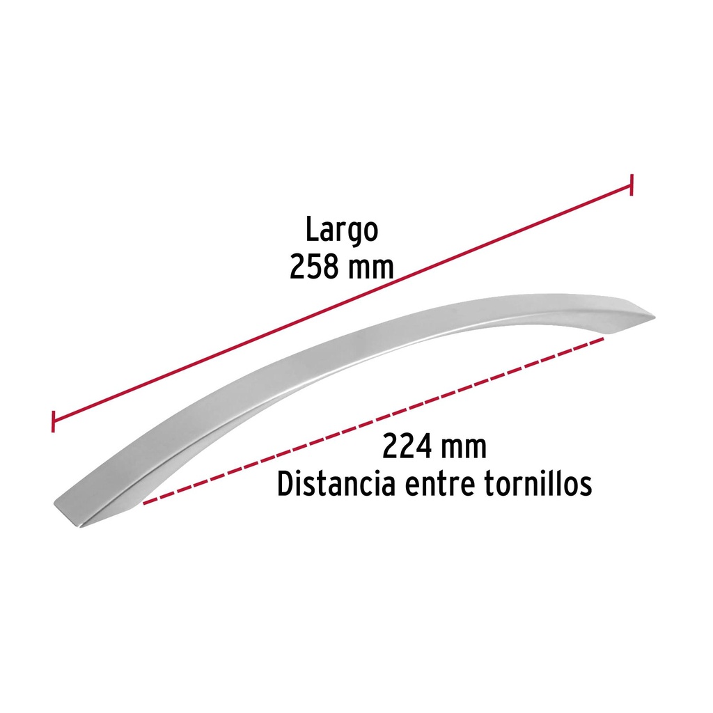 Jaladera de 224mm estilo 'Moderno' acabado níquel satinado