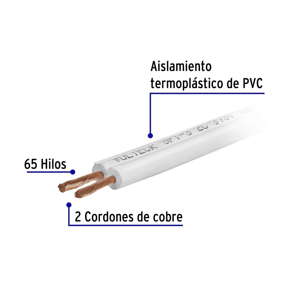 Metro de cordón dúplex flexible SPT 12 AWG en carrete 300 m