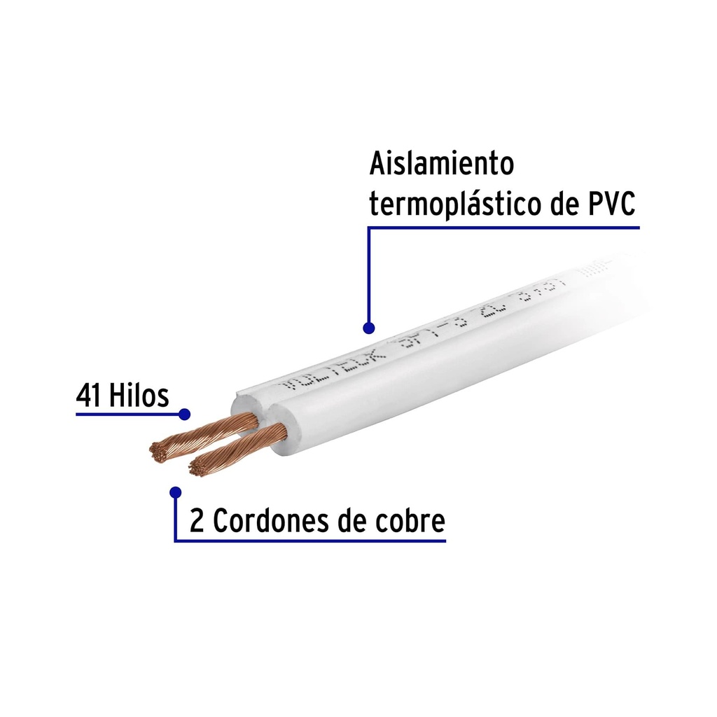 Metro de cordón dúplex flexible SPT 14 AWG en carrete 500 m