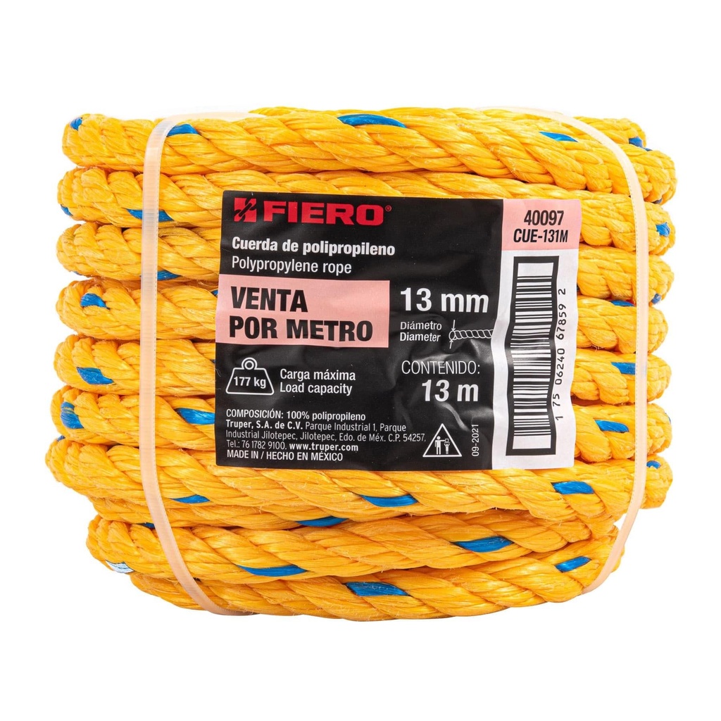 Metro de cuerda amarilla de 13 mm en rollo de 13m, Fiero