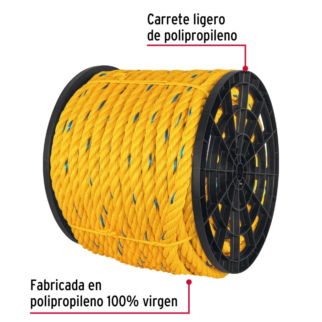 Metro de cuerda amarilla de 25 mm en rollo de 102 m, Fiero