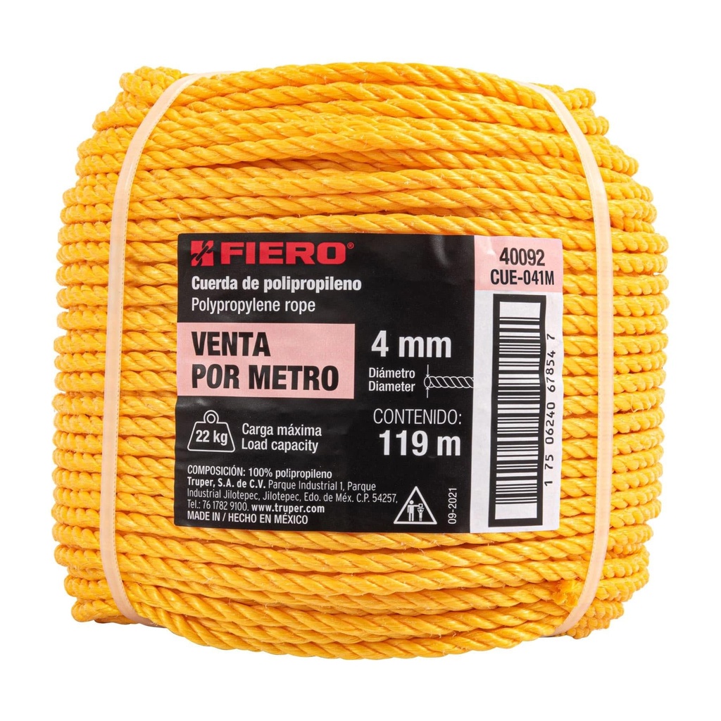 Metro de cuerda amarilla de 4 mm en rollo de 119 m, Fiero