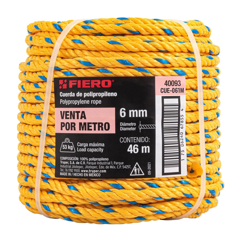 Metro de cuerda amarilla de 6 mm en rollo de 46 m, Fiero