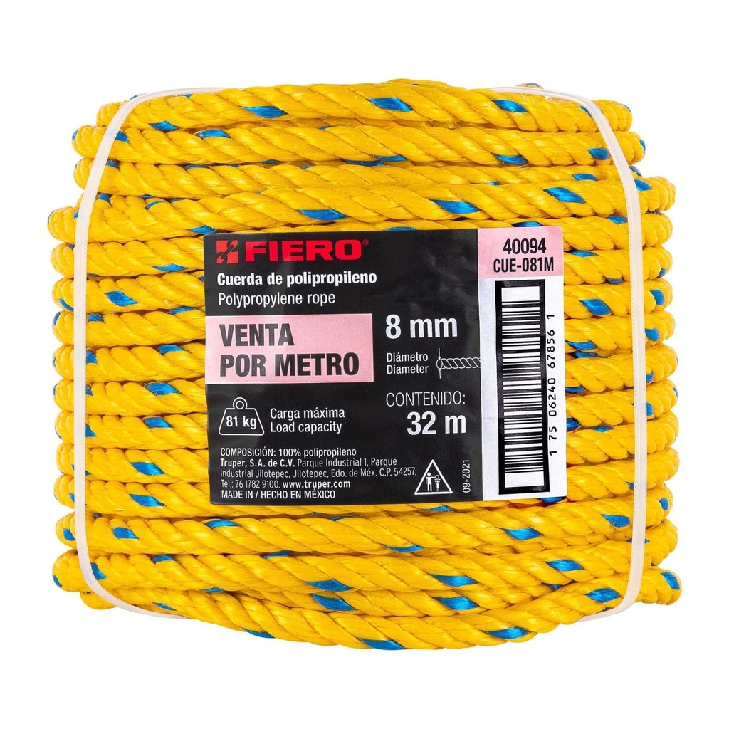 Metro de cuerda amarilla de 8 mm en rollo de 32 m, Fiero