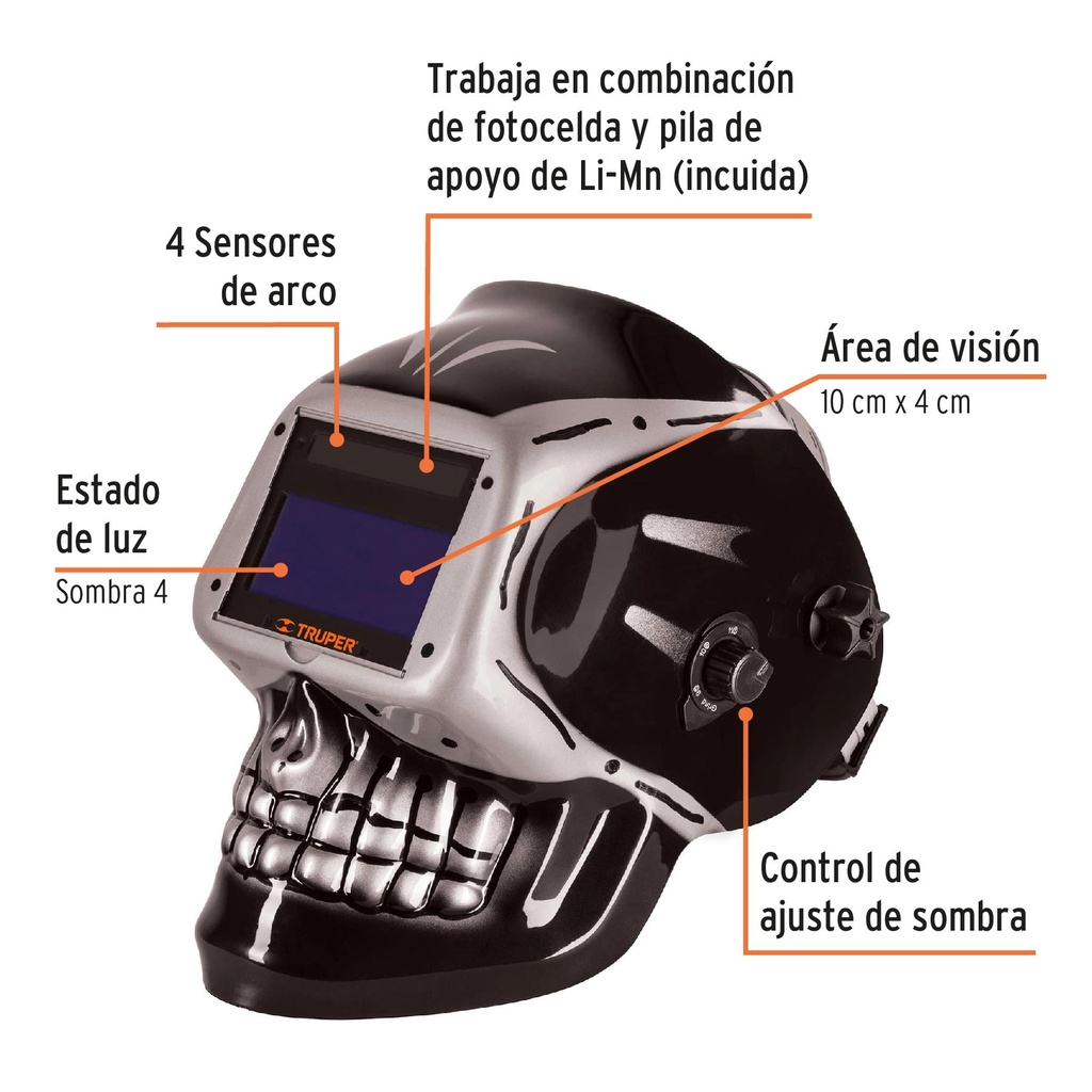 Careta modelo calavera,electrónica para soldar,sombra 9 a 13