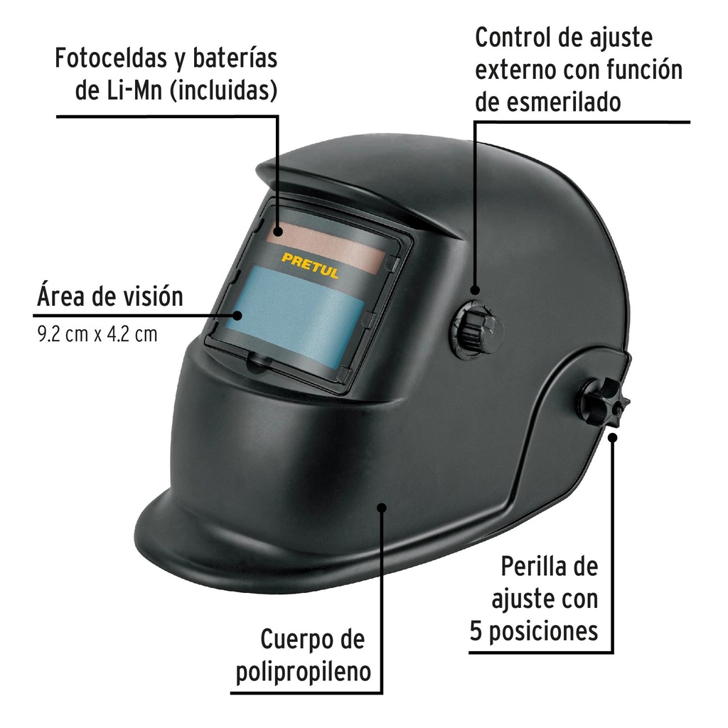 Careta electrónica para soldar, sombra 9 a 13, Pretul