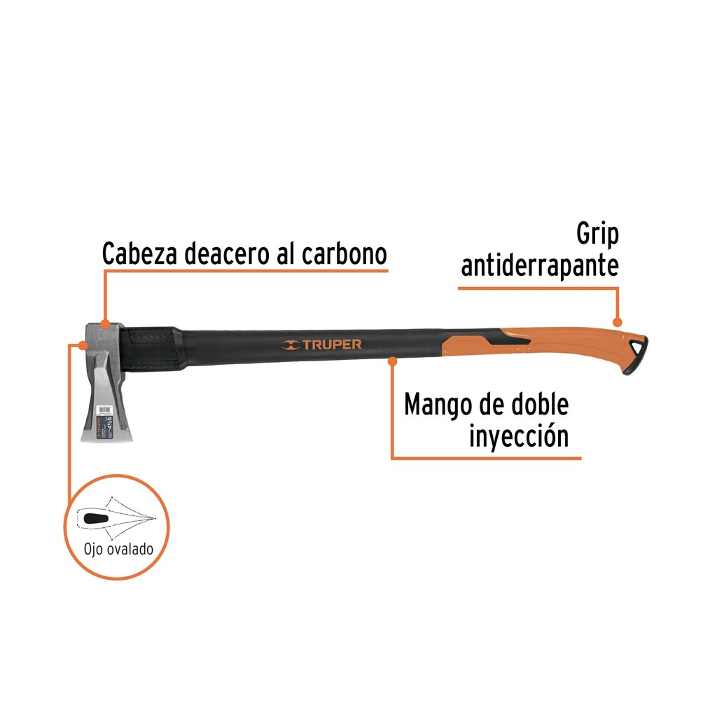 Hacha para rajar madera 4.5 lb, mango fibra de vidrio 34'