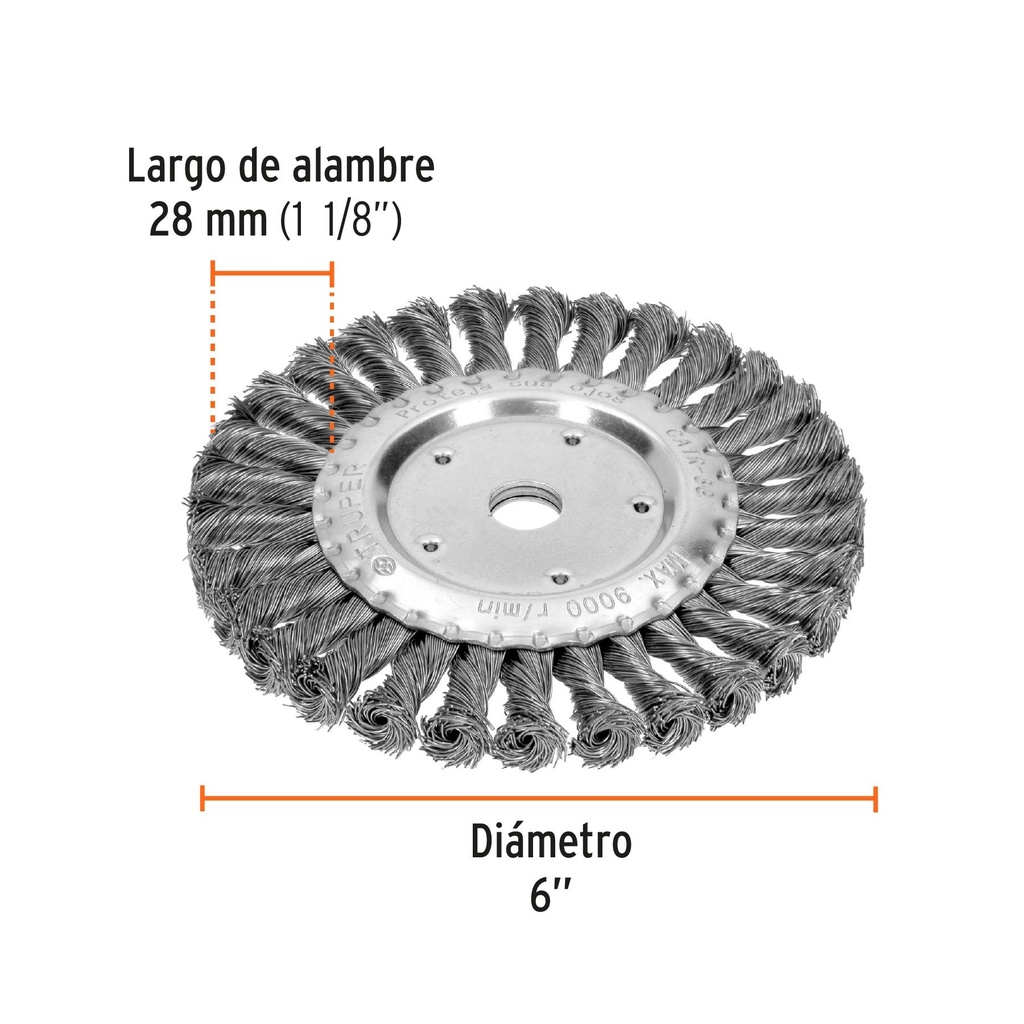 Carda trenzado grueso 6' x 5/8' para esmeril, Truper