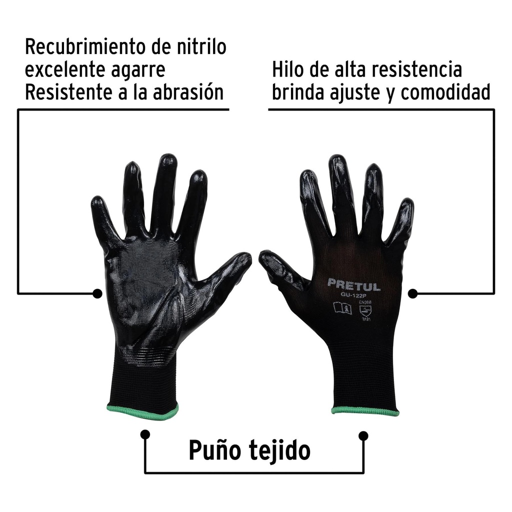 Guantes de nylon recubiertos de nitrilo, M, Pretul