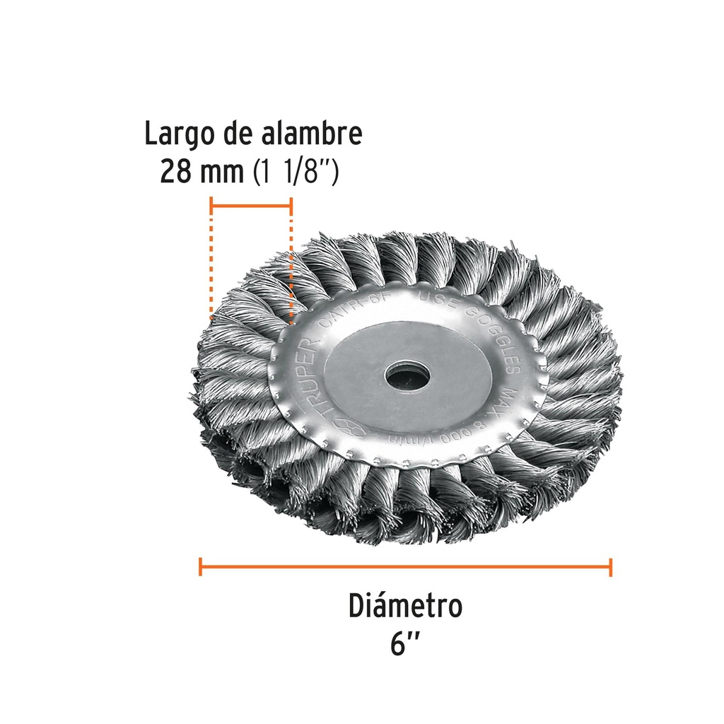 Carda trenzado fino 6' x 5/8' para esmeril, Truper