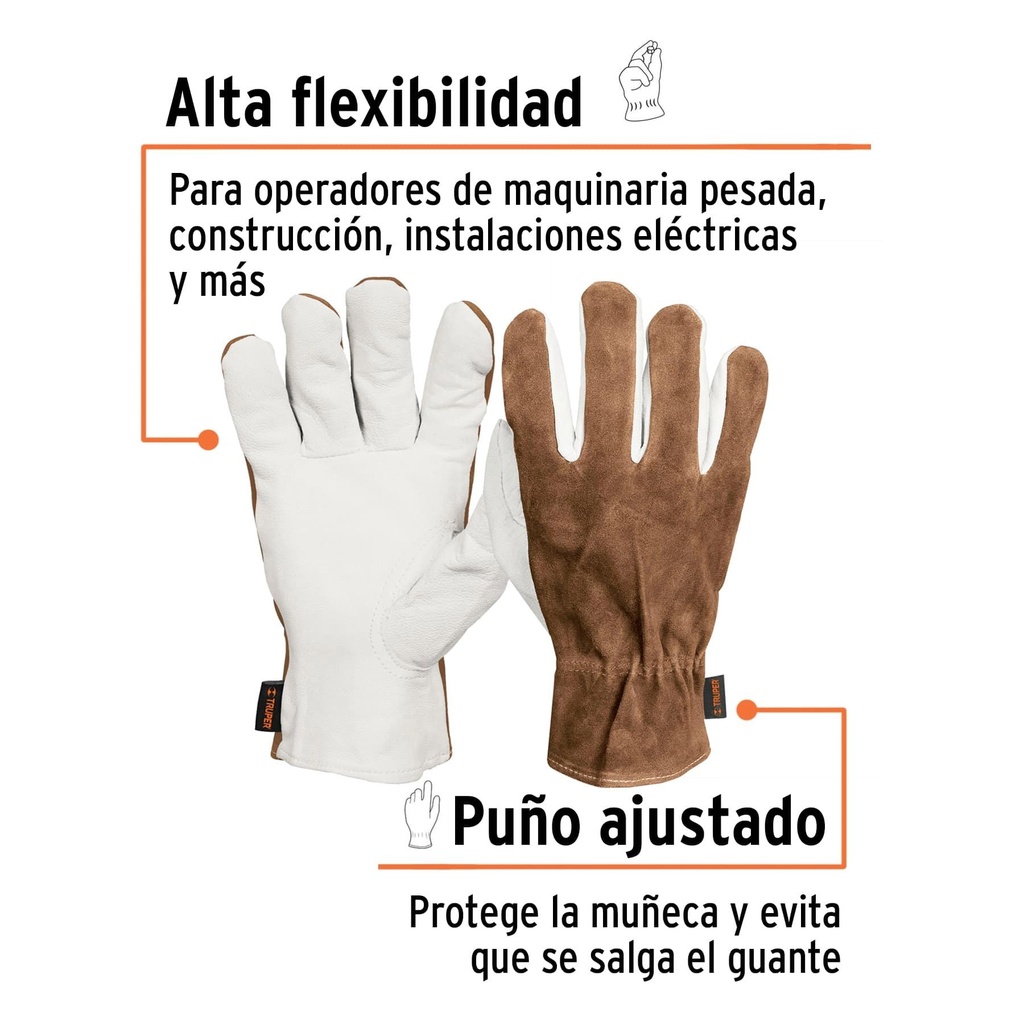 Guantes de piel de cabra con dorso de carnaza, Truper