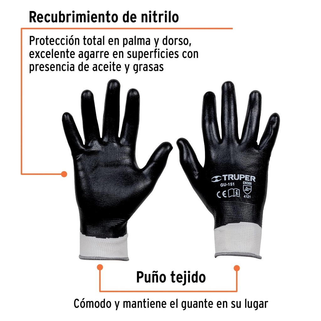 Guantes de poliéster con recubrimiento de nitrilo, CH,Truper