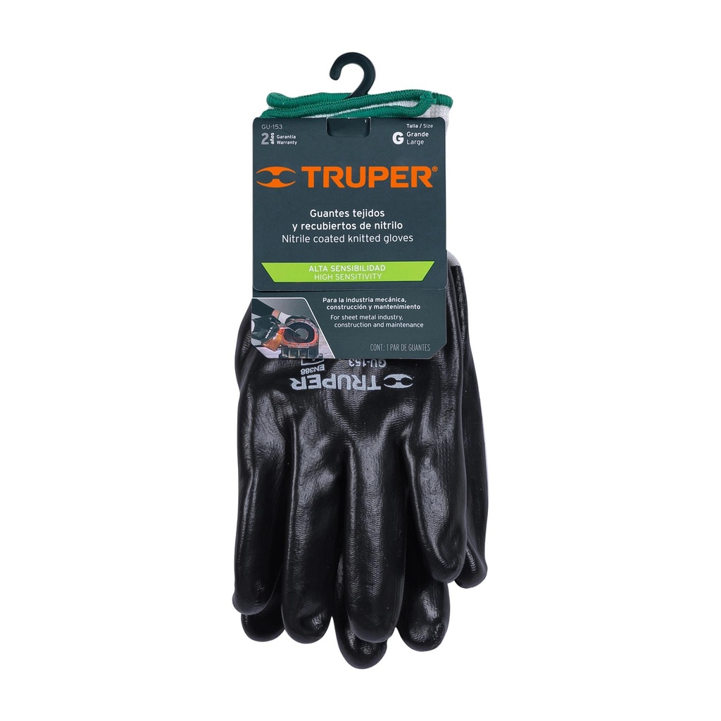 Guantes de poliéster con recubrimiento de nitrilo, G, Truper