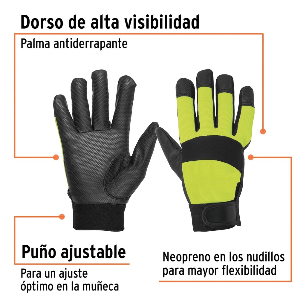 Guantes mecánico, alta visibilidad, palma poliuretano, verde