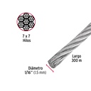 Metro de cable rígido 1/16' de acero 7x7 hilos, 300 m, Fiero