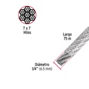 Metro de cable rígido 1/4' acero 7x7 recubierto PVC, 75 m