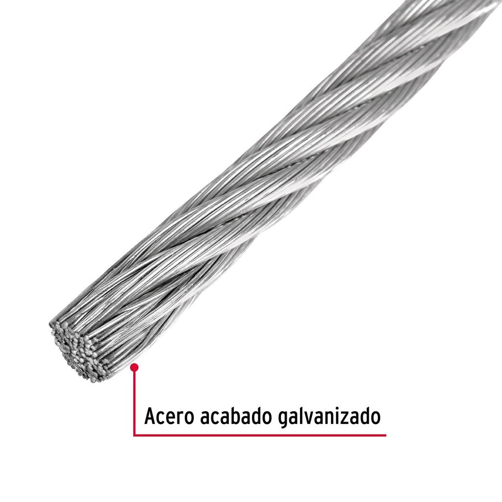 Metro de cable rígido 1/4' de acero 7x7 hilos, 75 m, Fiero