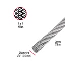 Metro de cable rígido 1/4' de acero 7x7 hilos, 75 m, Fiero