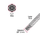 Metro de cable rígido 1/8' acero 7x7 recubierto PVC, 75 m