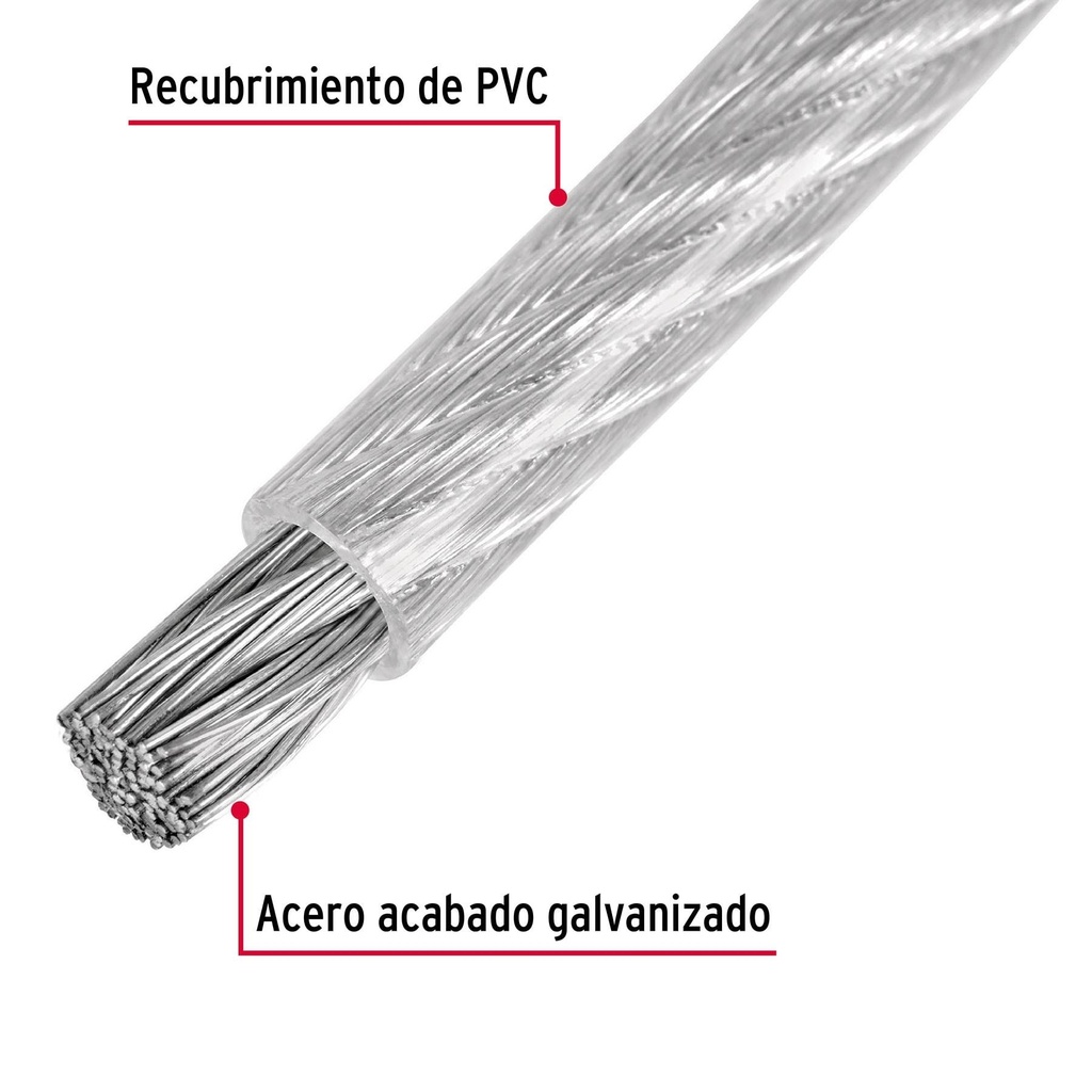 Metro de cable rígido 3/32' acero 7x7 recubierto PVC, 300 m