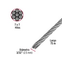 Metro de cable rígido 3/32' de acero 7x7 hilos, 75 m, Fiero