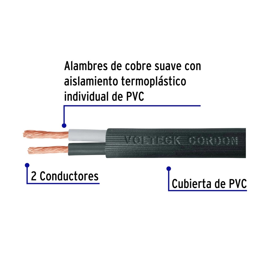 Metro de cable uso extra rudo 2 x 12 AWG en rollo de 100 m