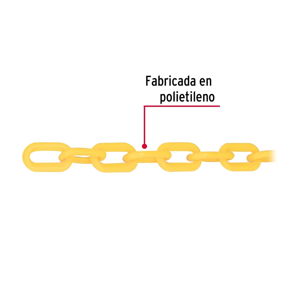 Metro de cadena de 5 mm de plástico amarilla, carrete de 25m