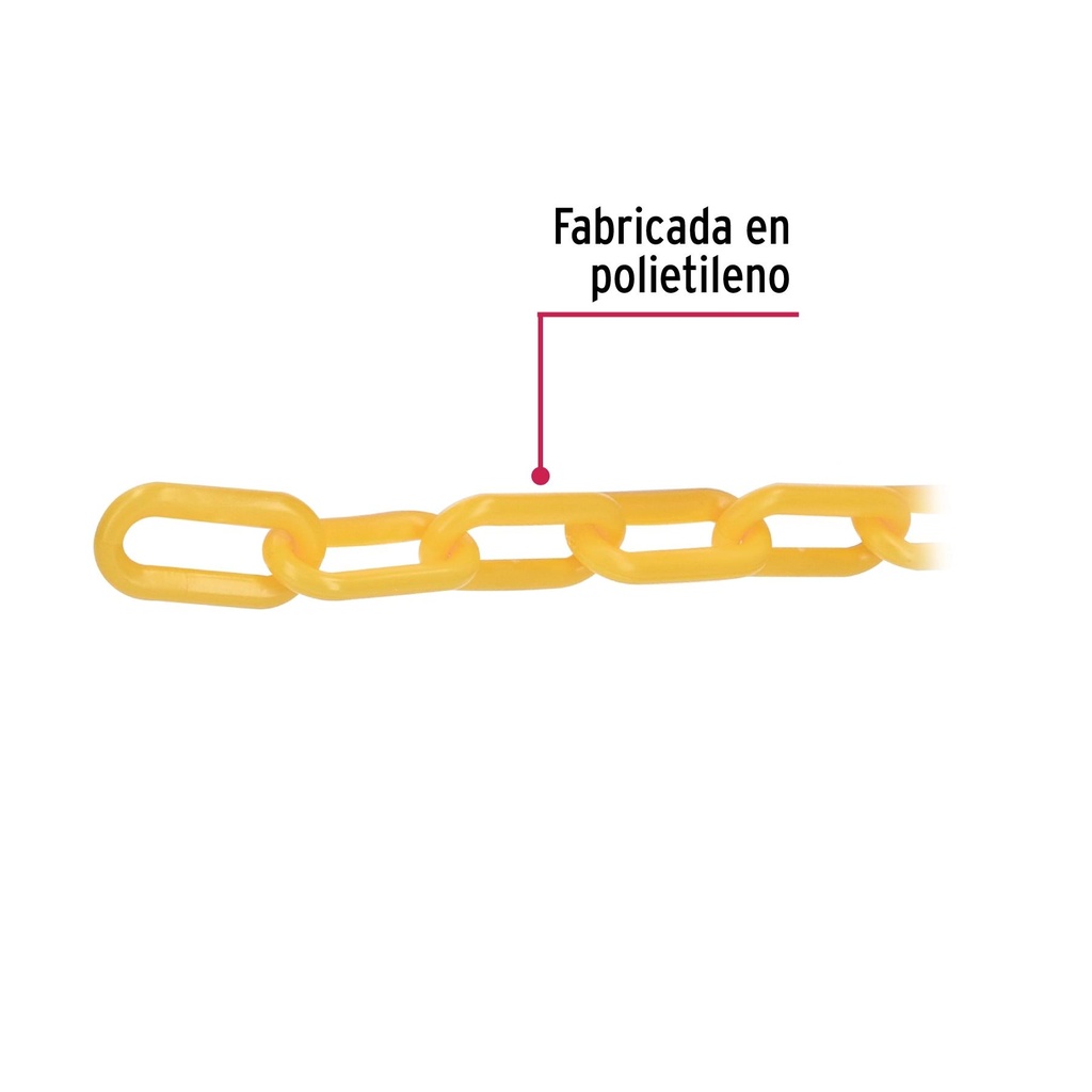 Metro de cadena de 8 mm de plástico amarilla, carrete de 25m