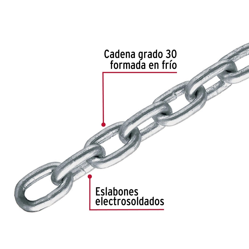 Metro de cadena galvanizada de 3/16', 65 m en cubeta, Fiero