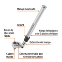 Matraca cuadro 1/2' telescópica de 19' con cabeza articulada