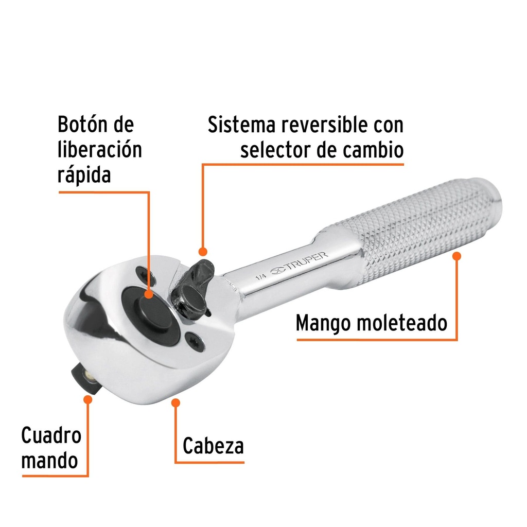 Matraca cuadro 1/4' cabeza de pera de liberación rápida