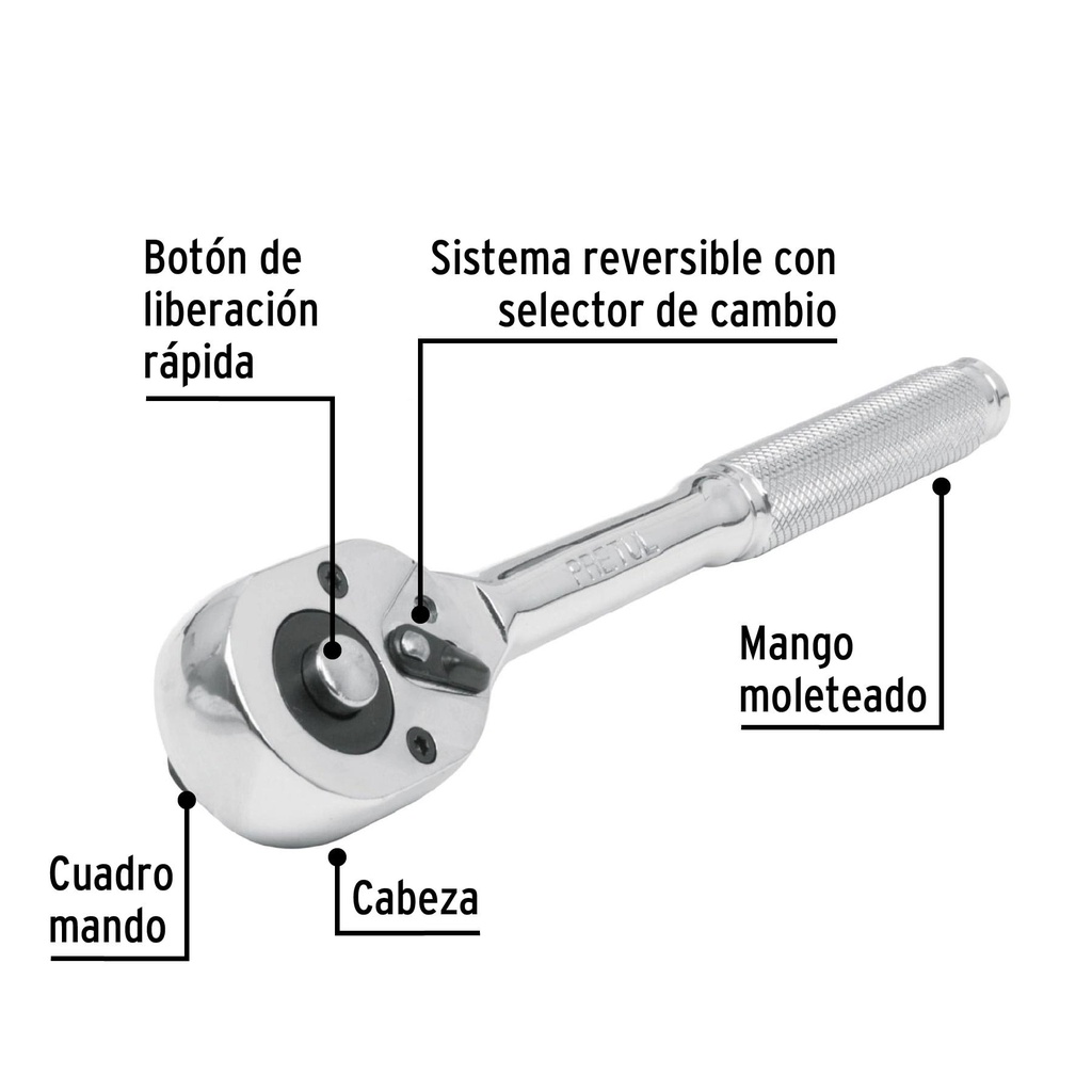 Matraca cuadro 3/8' cabeza de pera liberación rápida, Pretul